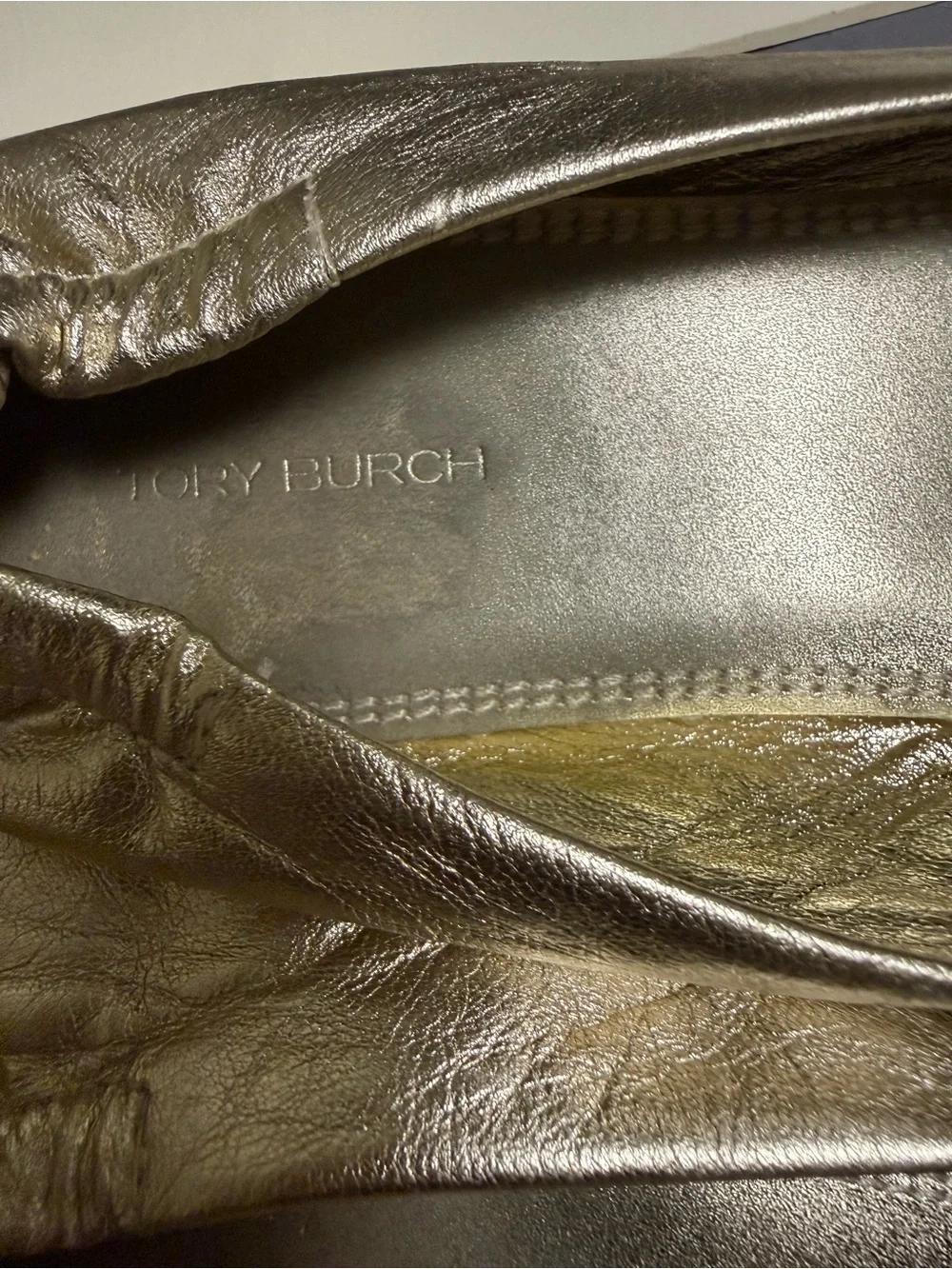 Tory Burch Metallic Gold Leather Slip-On Flats